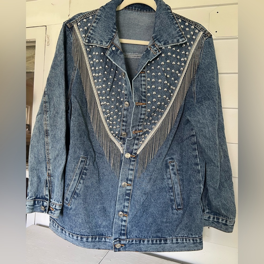 Studded Denim Jacket with Fringe